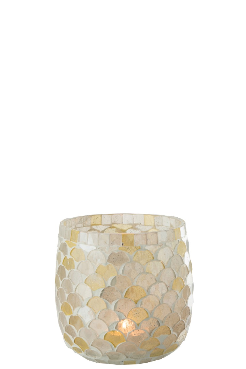 Mosaik Windlicht Beige-Gelb gross Ø 12,5 cm Höhe 12,5 cm