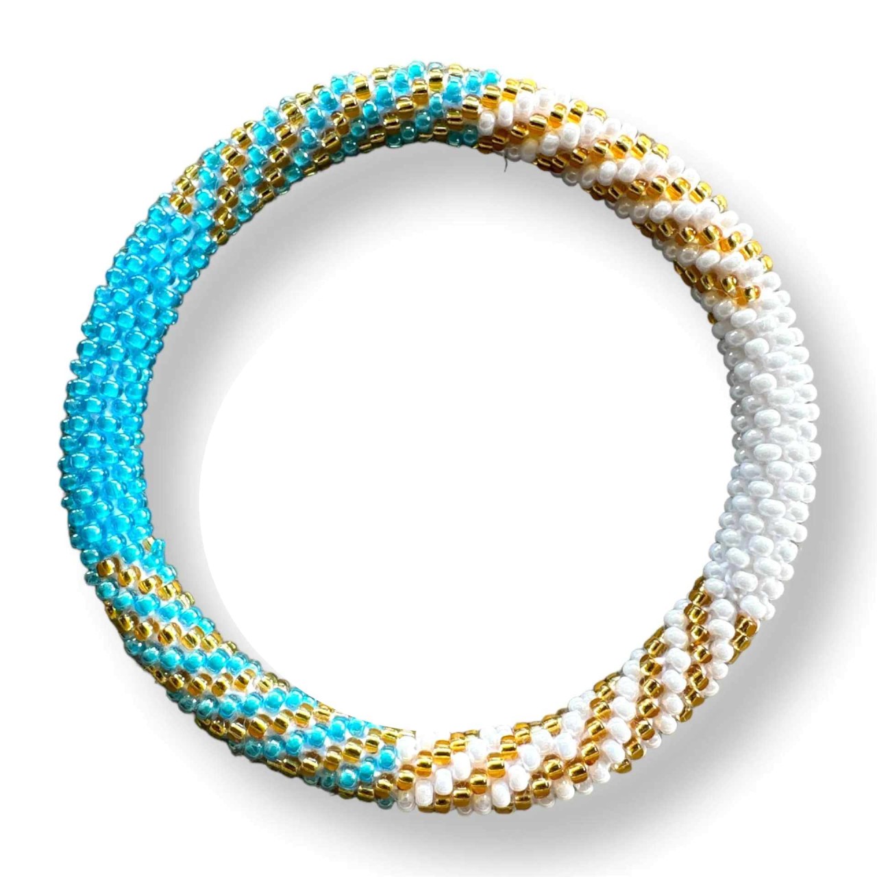 Armband white-turquoise-gold Nepal Glasperlen