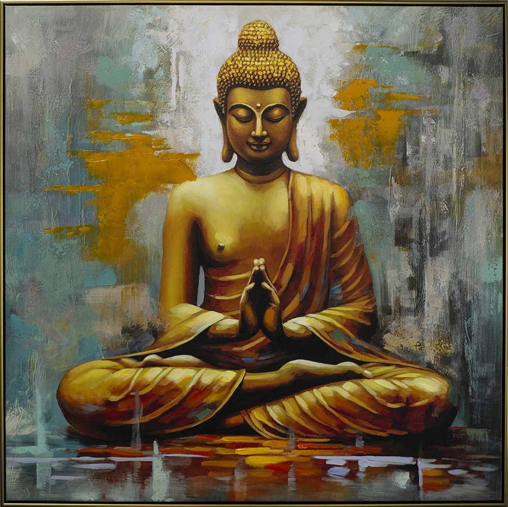 Wandbild Buddha Meditation auf Leinwand 102.5 x 102.5 gedruckt und handbearbeitet