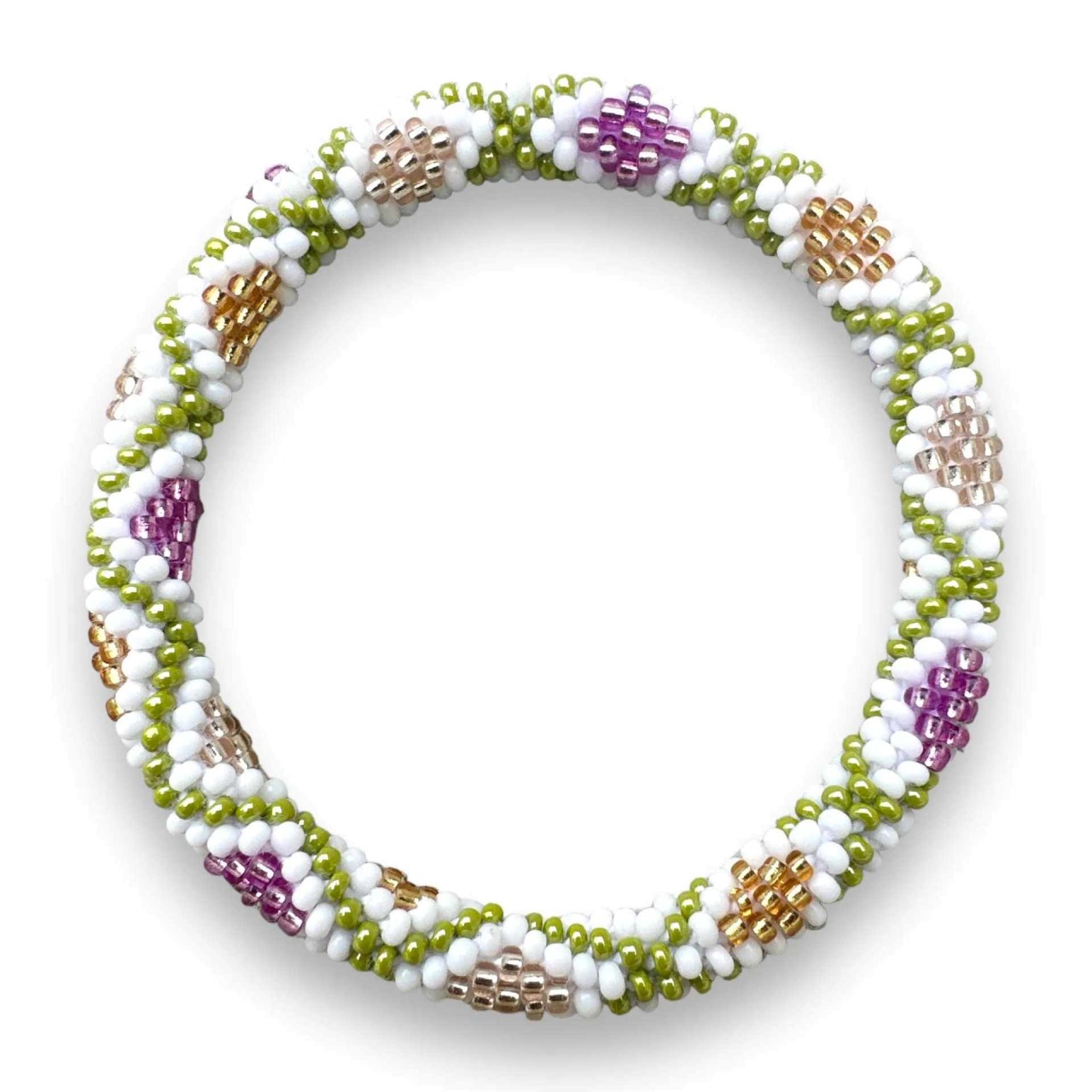 Armband soft-lightgreen-lila-white Nepal Glasperlen